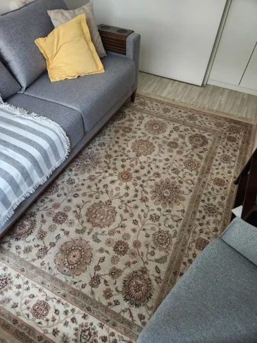 Tapete belga clássico com franjas bege de 2,30x1,70