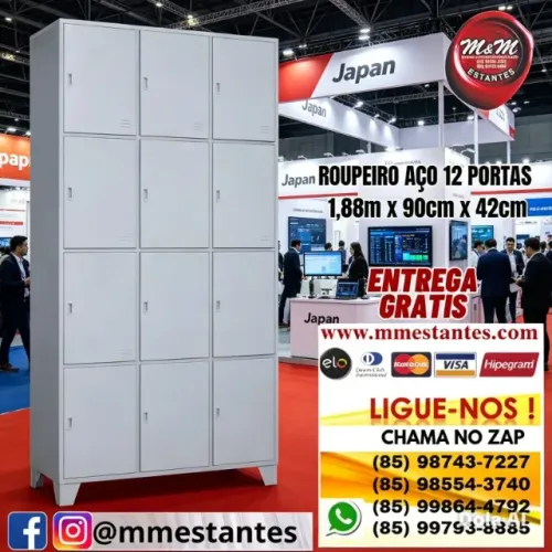 Cabe Capacete - Armário de Aço Guarda Volumes com 12 Portas
