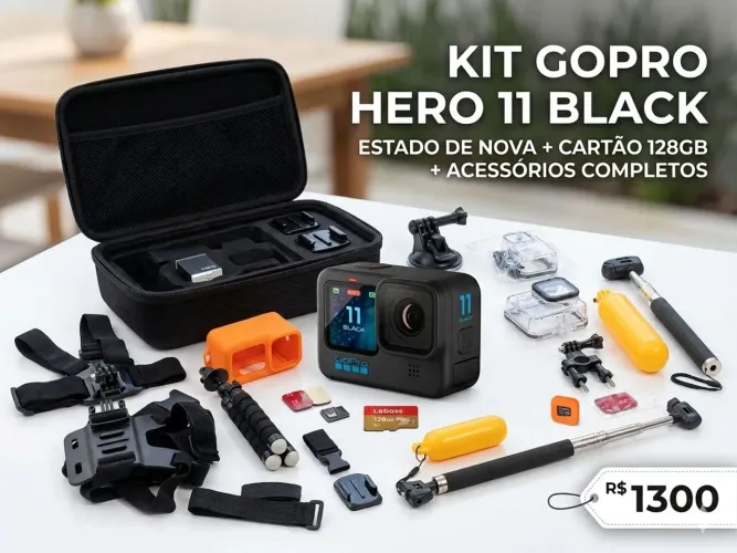 GOPRO HERO 11 BLACK ESTADO DE NOVA + CARTÃO 128GB + KIT COMPLETO DE ACESSÓRIOS