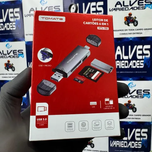 Leitor de cartão de memória 6 em 1 USB/USB-C