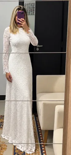 VESTIDO LONGO DE RENDA BRANCO ? TAMANHO M