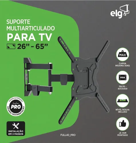 Suporte articulado em aço carbono para tvs de 26