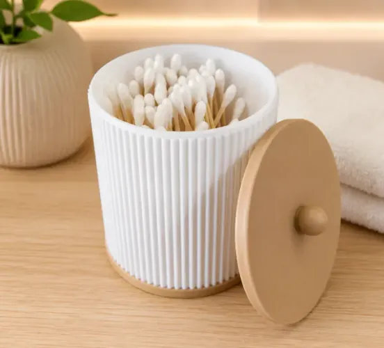 Organizador Porta Algodão e Cotonetes com Design Canelado | Decoração para Casa