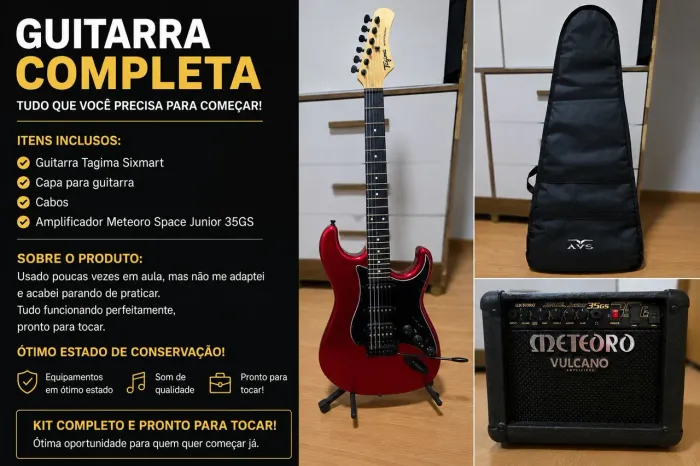 GUITARRA TAGIMA SIXMART + AMPLIFICADOR E ACESSORIOS