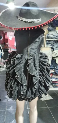 Minivestido sem alças com babados Vintage