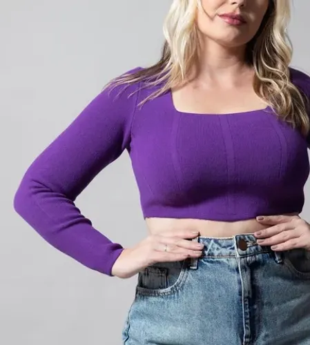 Corselet novo Cropped manga comprida tricô roxo