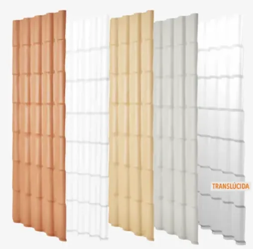 Telhas Colonial PVC Precon com 6 tamanhos diferentes e 3 variações de cores