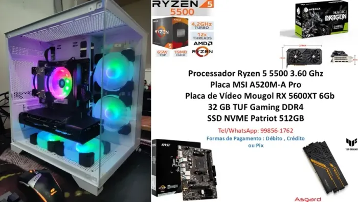PC Gamer Ryzen 5 5500 RX5600XT 6GB - Completo - Até 12 X 315,00 Sem Acréscimo !!!