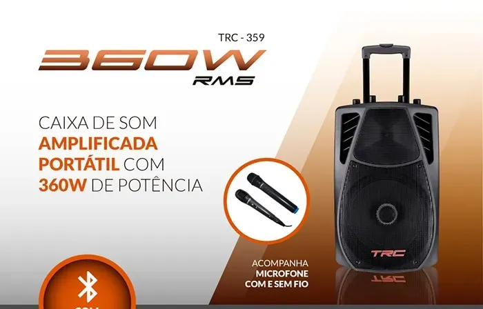 Novo, Entrego - Caixa de Som Amplificadora TRC 359, Bluetooth, 360W, USB, FM, Alto-Falante