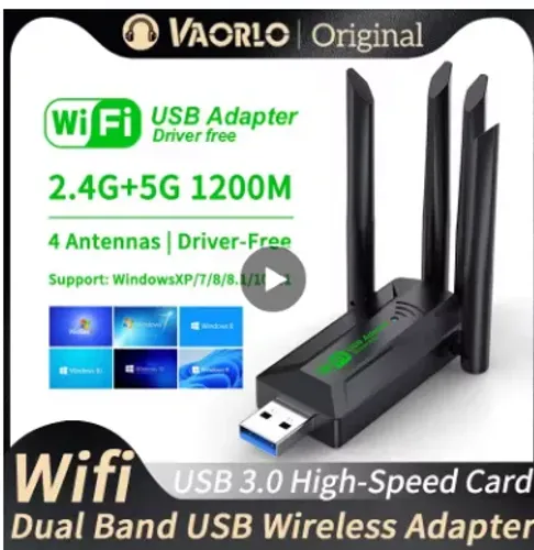 Adaptador Usb 3.0 Wifi Dual Band 2.4 / 5ghz 1200Mbps Wireless com 4 Antenas z924