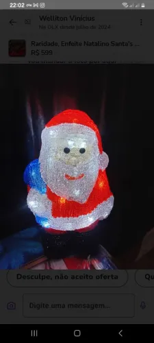 Papai Noel de acrílico com 40 leds bivolt.