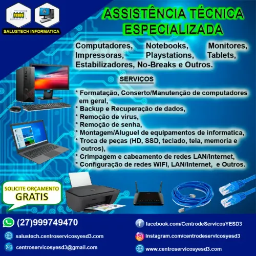 manutenção conserto de computadores, impressoras, monitores e outros