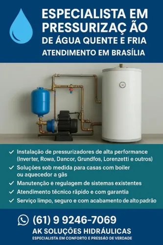 Pressurização de Água Quente e Fria serviço especializado.