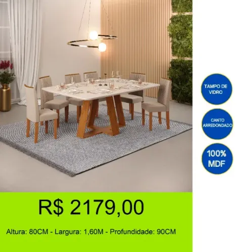 Mesa de jantar Base em X Com cadeiras inclusas