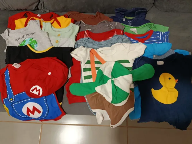 Lote de Roupinhas de Bebê - Diversas Cores e Temas de 6 à 9 meses.