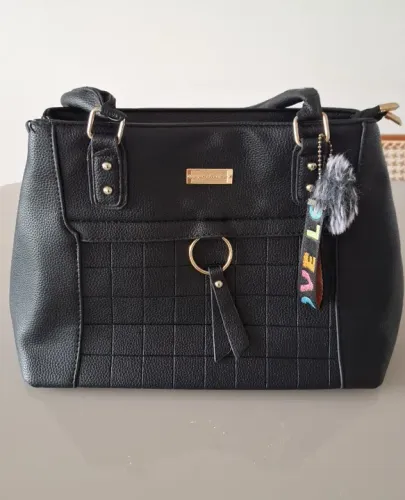 Bolsa Feminina de Ombro Preta Couro Sintético