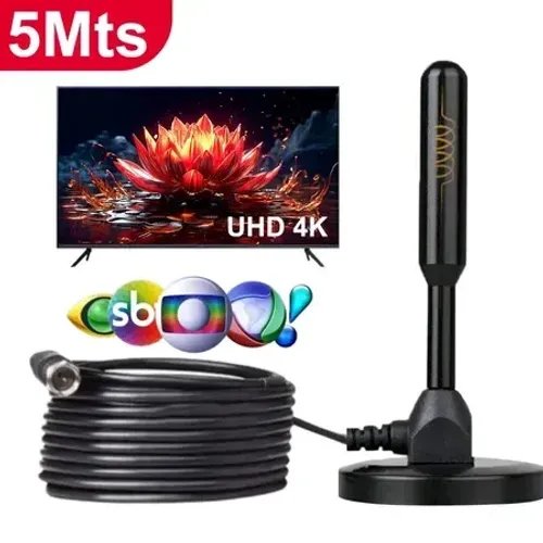 Antena Tv Digital 5 metros interna Sinal TV HDTV Base Imã Externo a prova