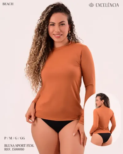 1? Camisa UV Feminina Conhaque - Proteção, Estilo e Conforto ?