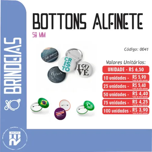 Bottons Alfinete 58mm - Brindes Personalizados Brindeias