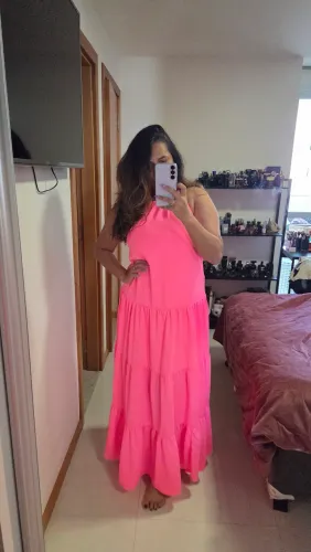 VESTIDO LONGO ROSA NEON
