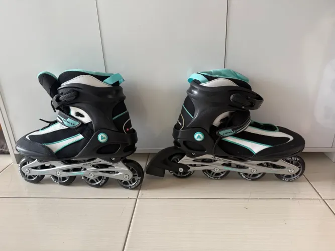 patins airwalk pro skates lds 40 black/white/aqua com kit de segurança