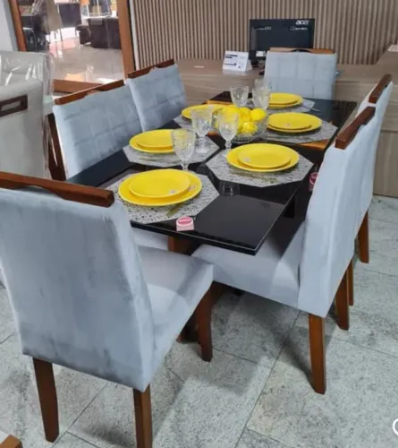 Mesa de jantar com 6 cadeiras e design moderno