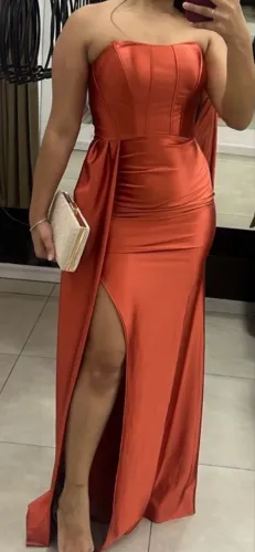 Vestido de Festa Longo Terracota - Usado 1 Vez