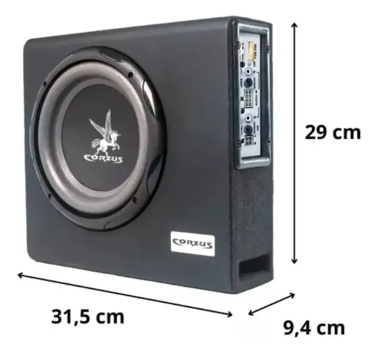 Caixa Mini Slim Subwoofer 8" Corzus CXS 303 Amplificada 350W RMS Carro