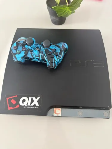 ? PlayStation 3 Slim PS3 + Controle Personalizado Azul e Preto | Videogame Sony