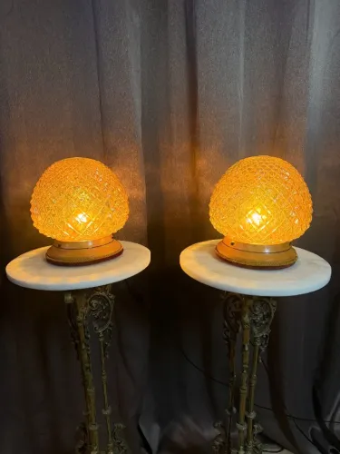 Par de Luminárias Vintage Cúpula Bico de Jaca Âmbar - Estilo Clássico