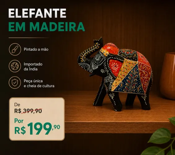 Elefante Pintado a Mão (importado da Índia)