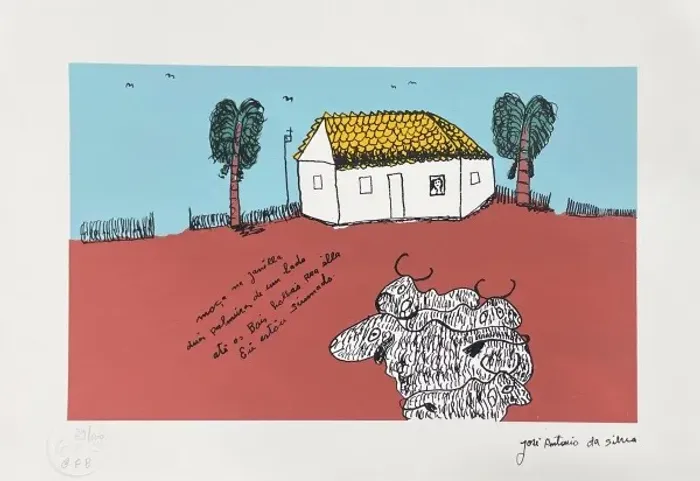 José Antonio da Silva - Gravura original com assinatura gravada, medindo 29X41cm