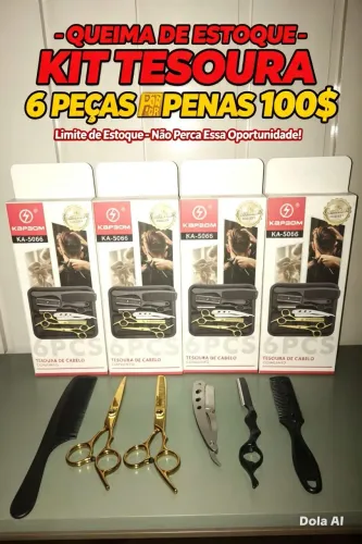 Kit tesoura barbeiro ? profissional na promoção relâmpago 