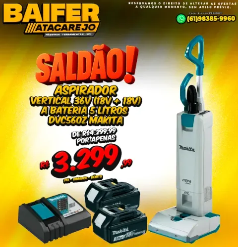 Aspirador Vertical 36v (18v + 18v) a Bateria 5 Litros Dvc560z Makita