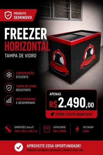 Freezer tampa de vidro
