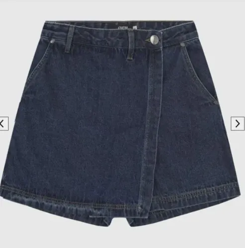 Short saia jeans, feminina, evasê, cintura média, tamanho 42