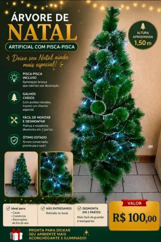 Árvore de Natal Artificial com Pisca-Pisca Incluso (luz branca).