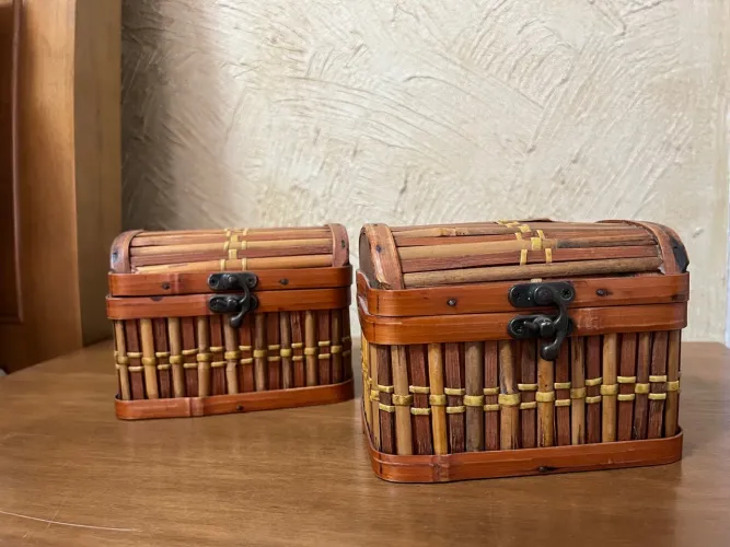 Conjunto mini baús em bambu e madeira