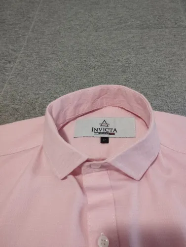 Camisa Manga Curta Slim Rosa bebê Tam.P