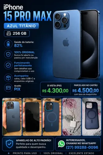 iPhone 15 Pro Max 256 GB - Azul Titânio | Excelente Estado