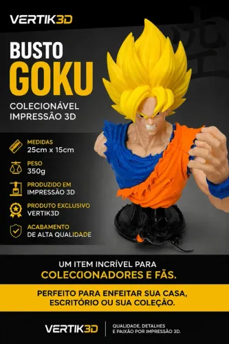 Busto Goku Super Saiyajin - Impressão 3D | 25 cm | Colecionável | Vertik3D