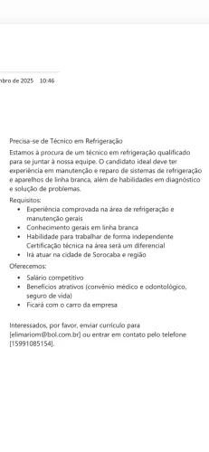 Precisa-se de técnico de linha branca