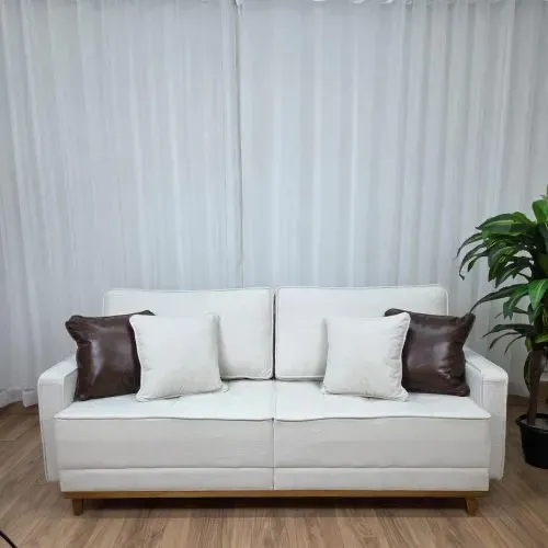 Sofa 3 Lugares Living Martins Molas Bonnel 2.00m - Bege Linho Acquablock Entrega Rápida