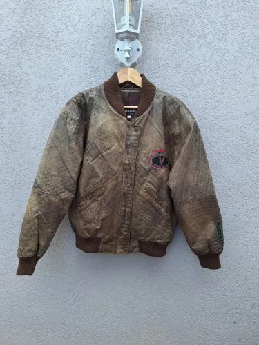 jaqueta bomber vanelli couro estonado marrom/verde tam 46