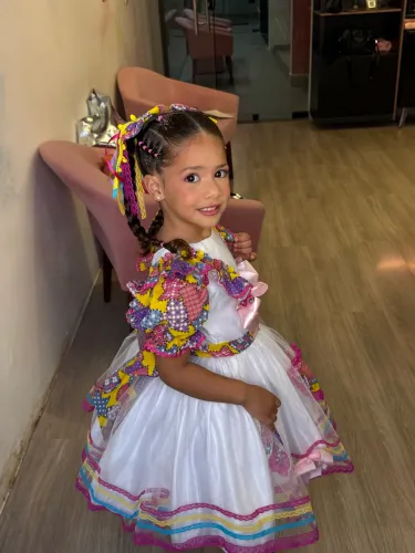 Vestido sao joao branco com rosa