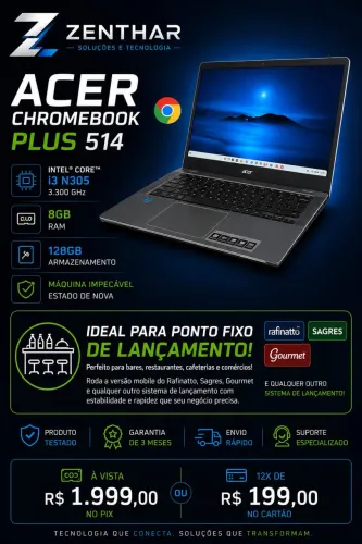Acer Chromebook Plus 514 | Intel Core i3 N305 | 8GB RAM | 128GB SSD | Estado de Novo