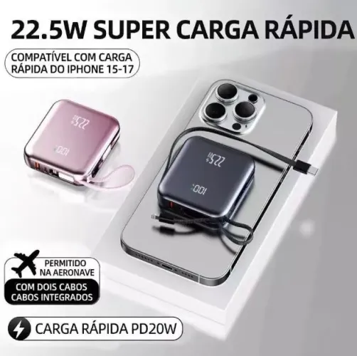 Power Bank 20000mAh Portátil Display Digital Carregamento Rápido 4 Saídas Universal