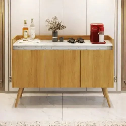 Buffet Gold Marmorizado 3 portas Mel/Marmore Branco