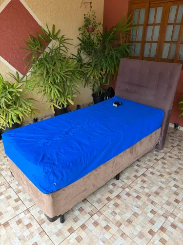 Cama box solteiro com cabeceira e colchão 