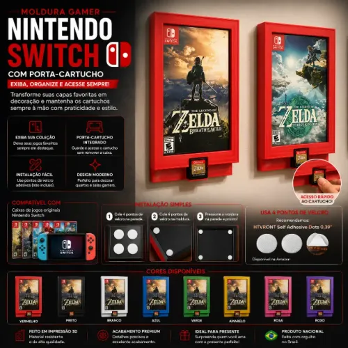 Moldura de Parede Nintendo Switch com Suporte para Cartucho
